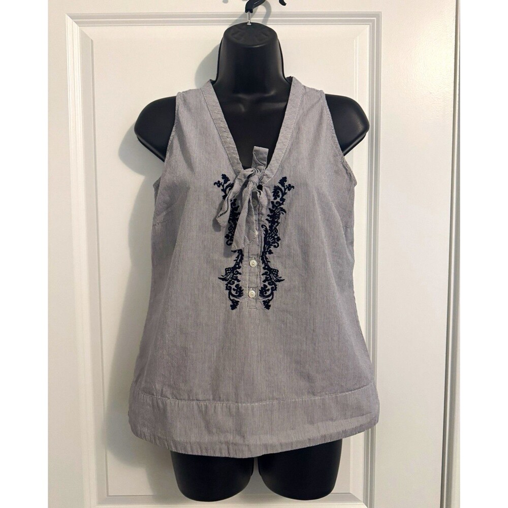 Eddie Bauer Blue White Striped Cotton Woven V-Neck Sleeveless Blouse Women’s S